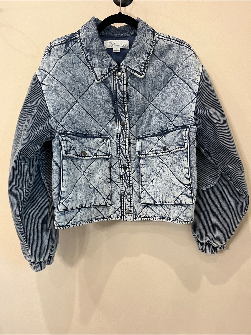 NWOT Vintage Havana Acid Washed Quilted Denim Colored Puffer Look Jacket